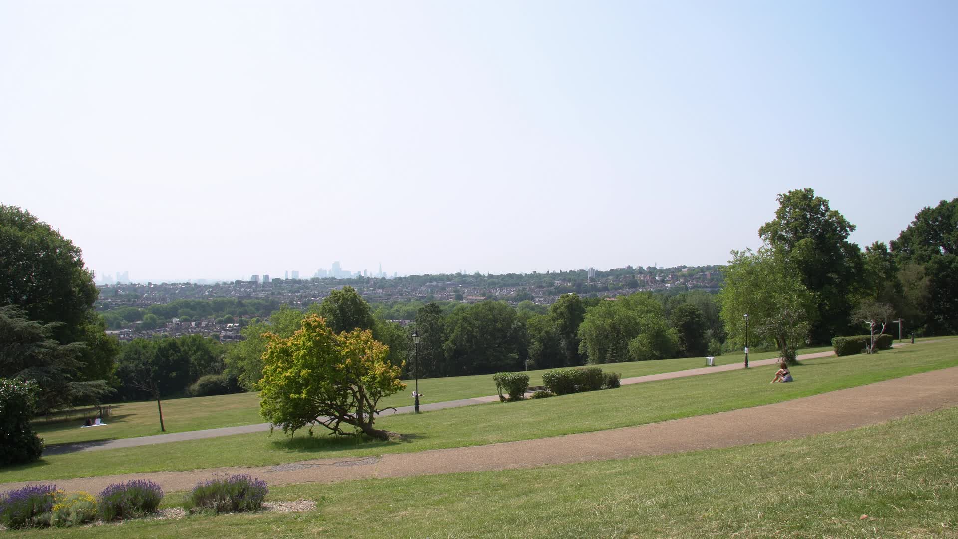 Sunny Summer Day in London Park Skyline View