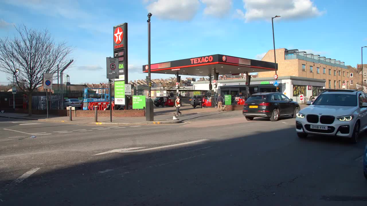 Texaco Gas Station Street View on Sunny Day