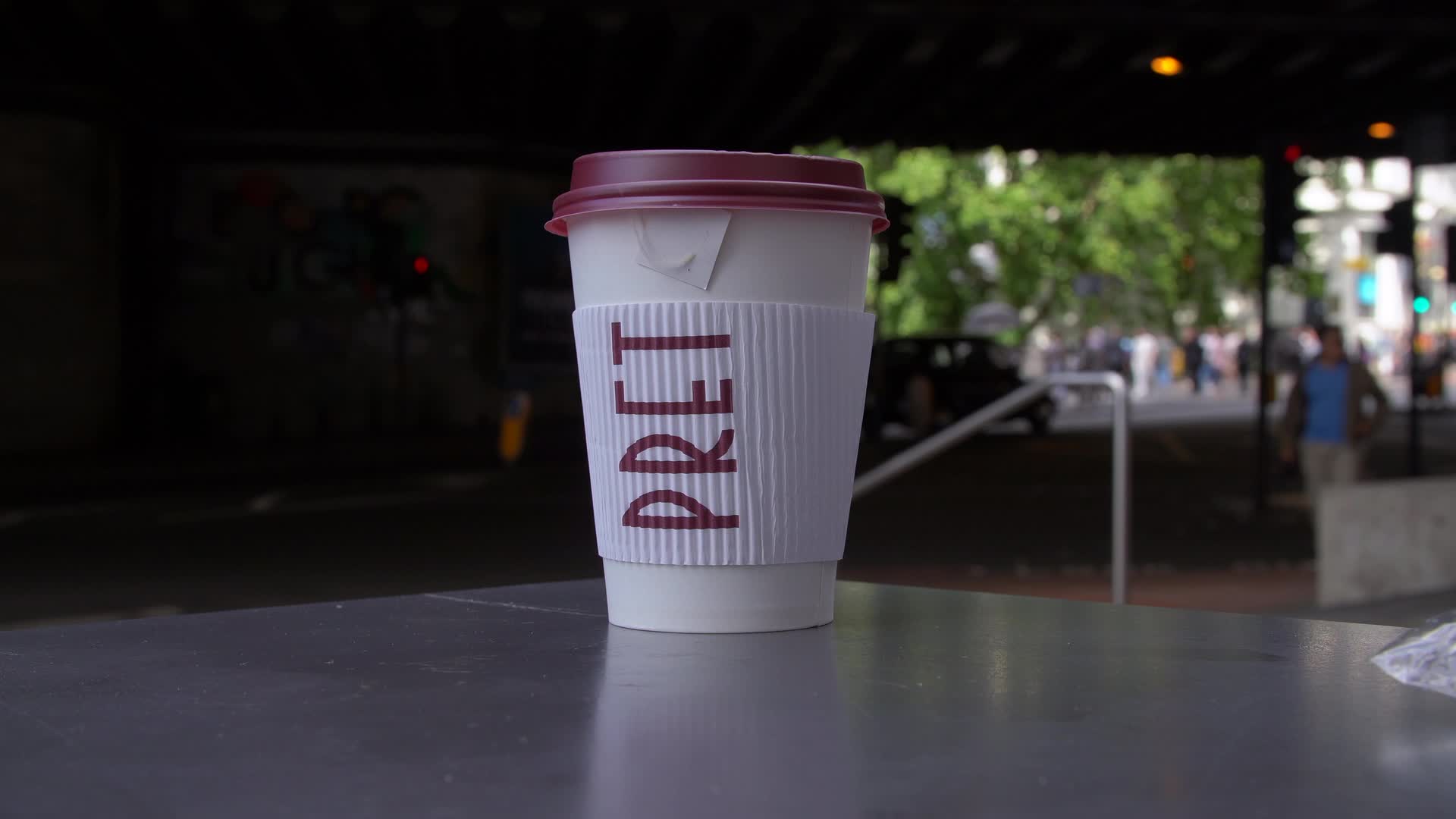 Close-up of a Pret a Manger Coffee Cup on London Street