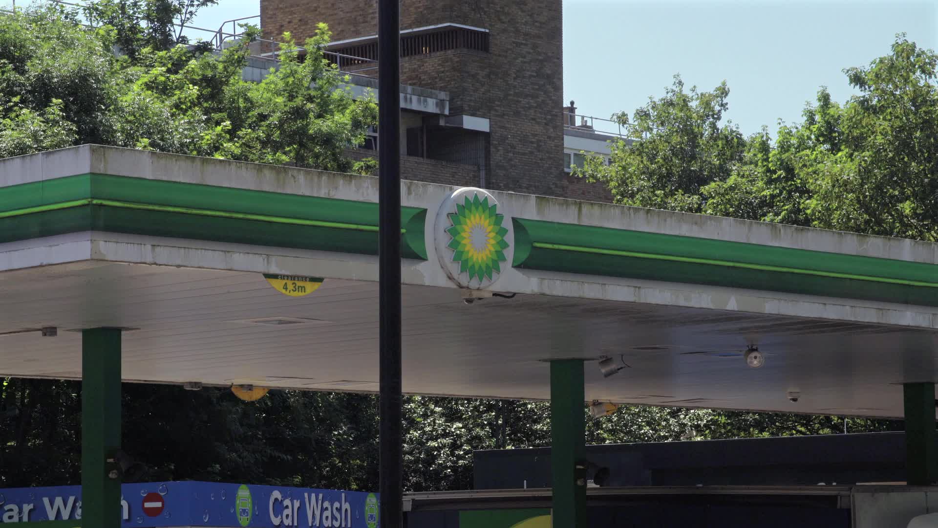 BP Service Station Exterior in Sunny Weather in London