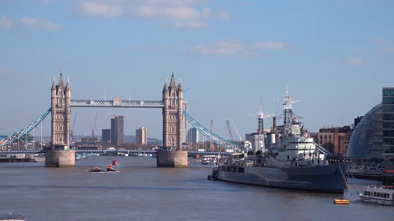 Tower Bridge and River Thames Scenic View in 4K