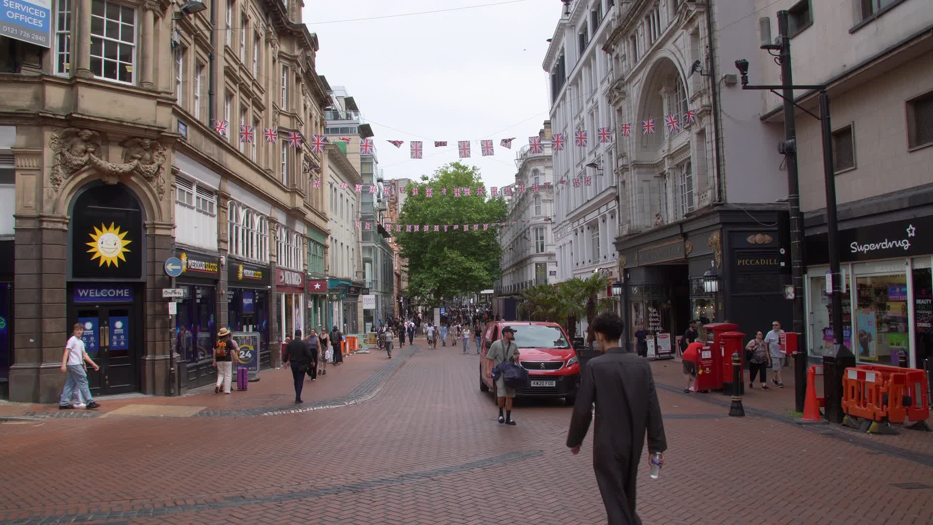 Birmingham New Street Shopping Scene on a Cloudy Day