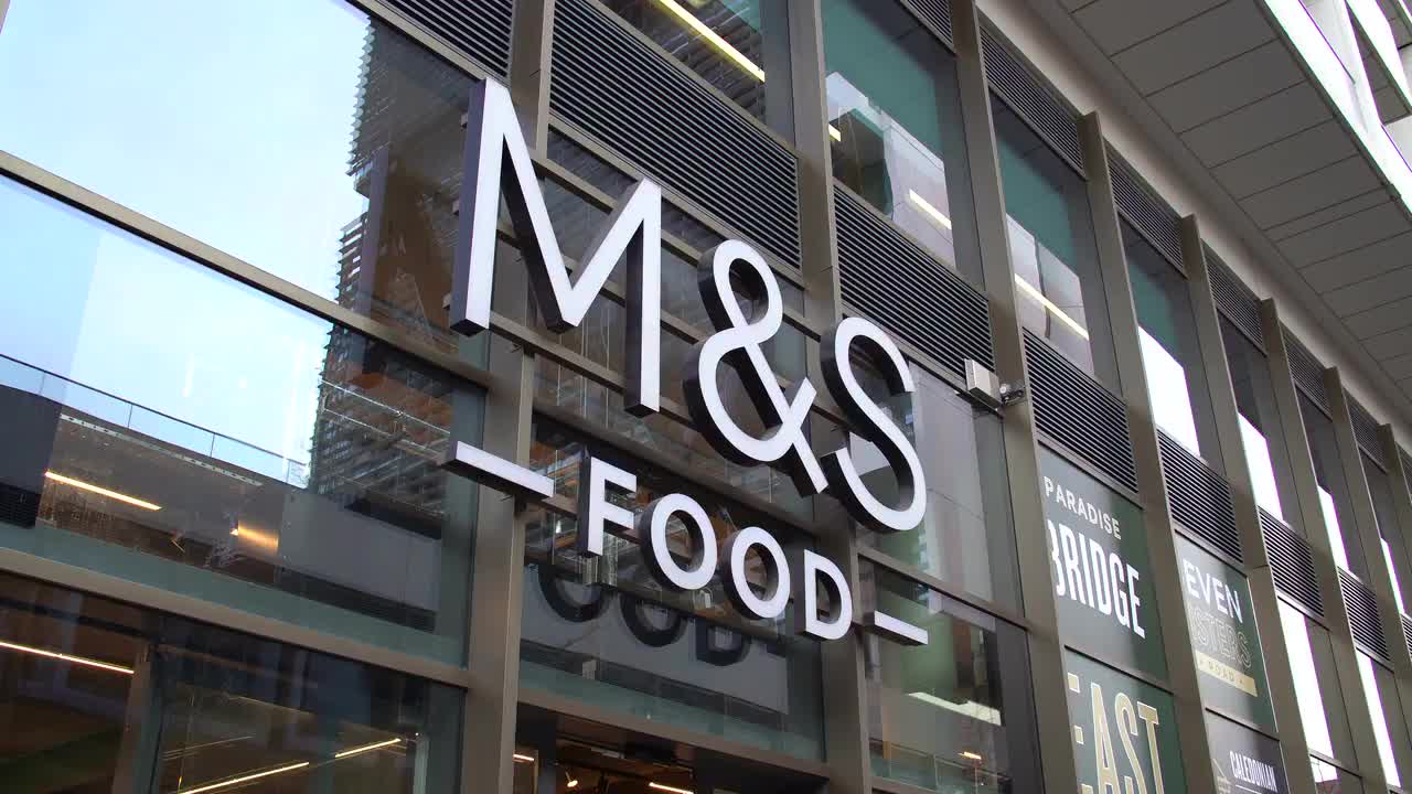 M&S Food Storefront Signage Exterior View