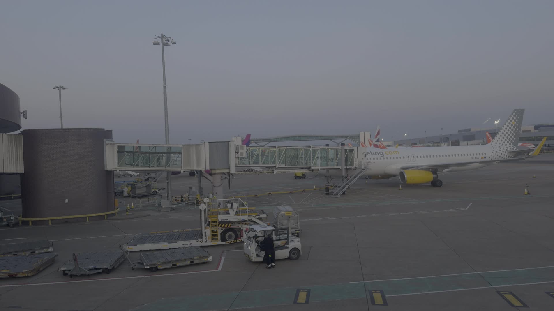 Airplane Docked at London Gatwick Airport Terminal