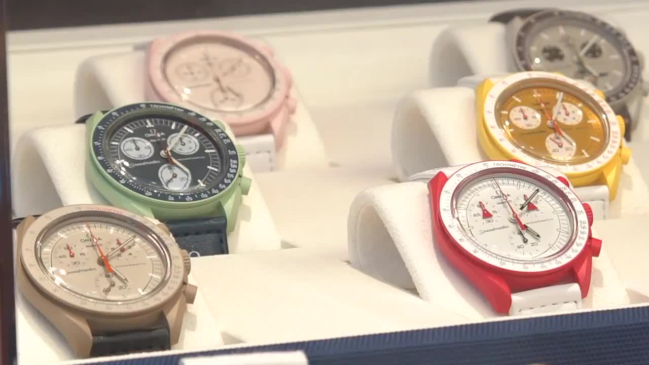 Elegant Display of Colorful Watches in Store