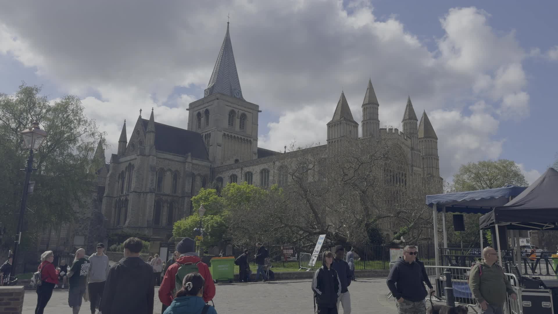 Historic Rochester Cathedral and Busy Street Scene