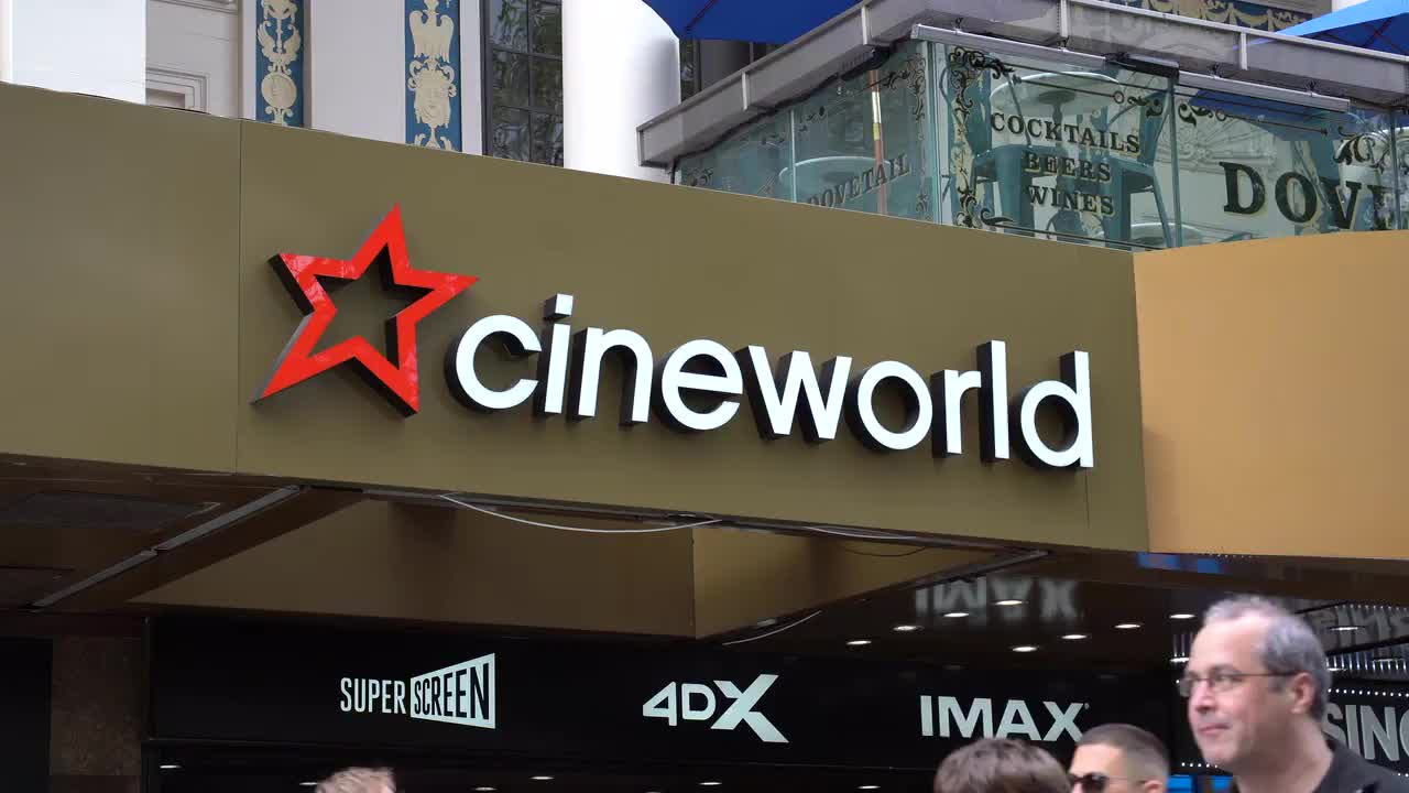 Cineworld Exterior with Pedestrians in Urban Setting