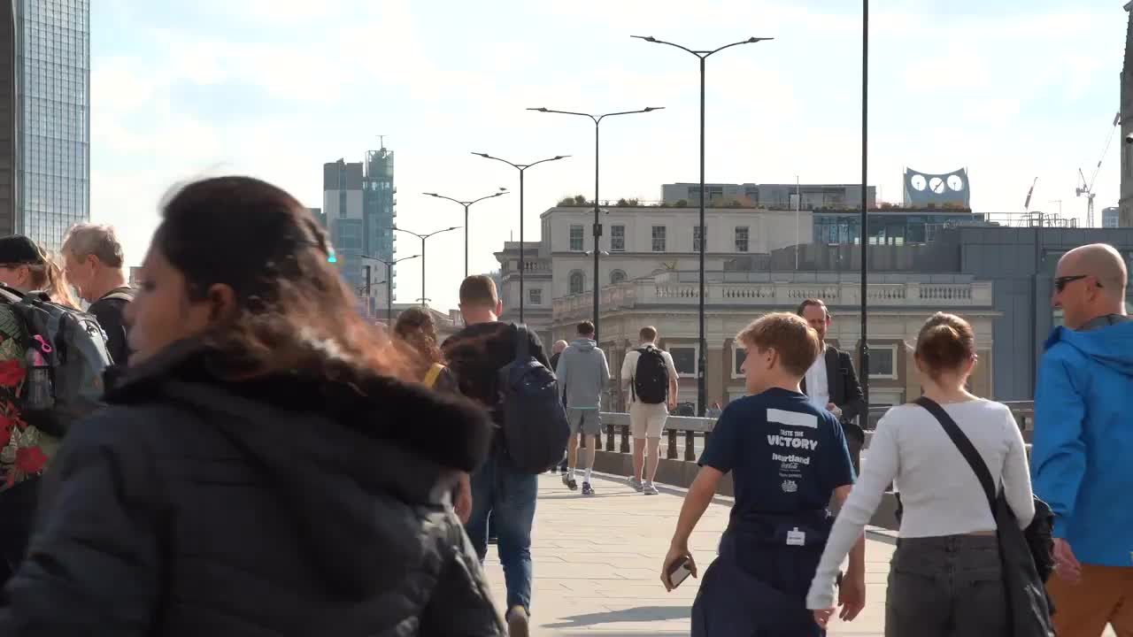 Busy London Bridge Pedestrian Scene in 4K