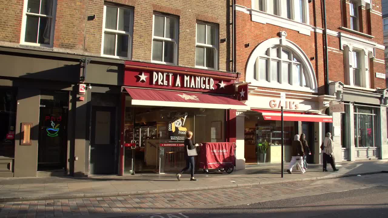 High Street Frontage of Pret a Manger and Gail's Bakery in London