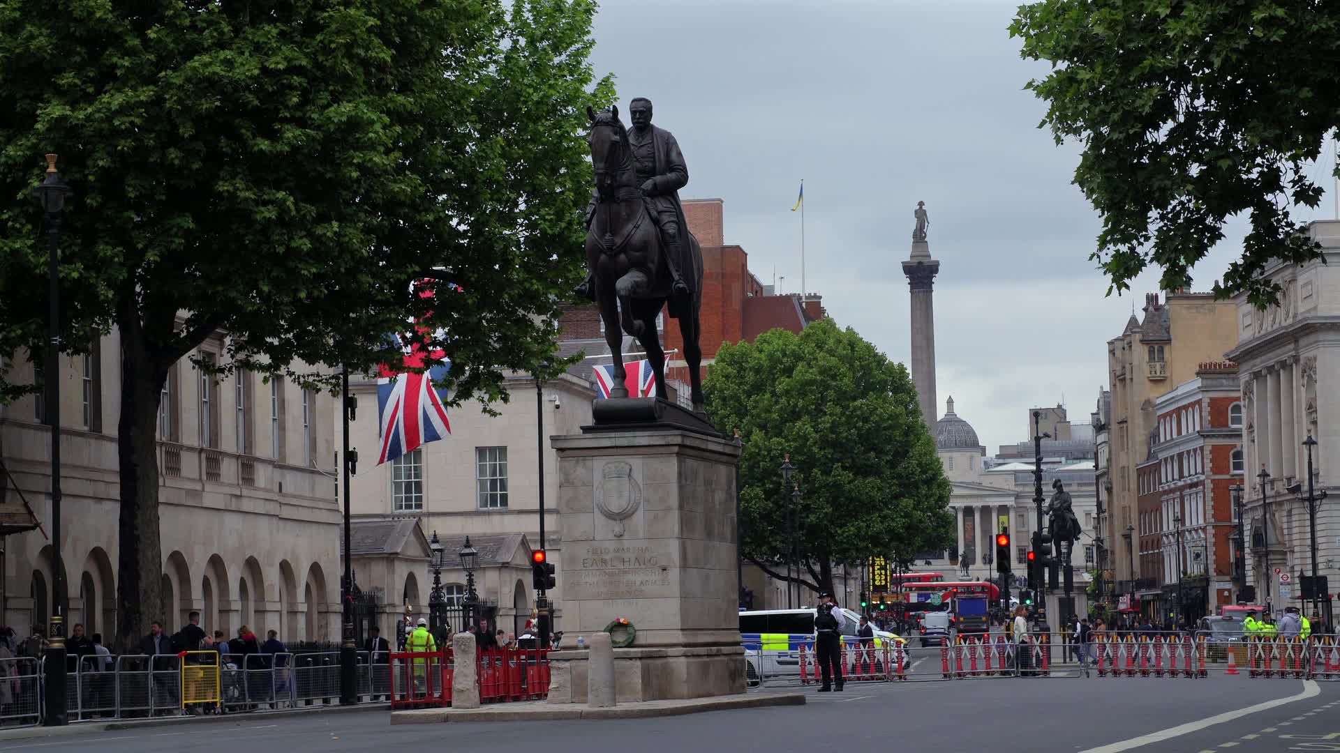 Historic Earl Haig Memorial and Trafalgar Square in London