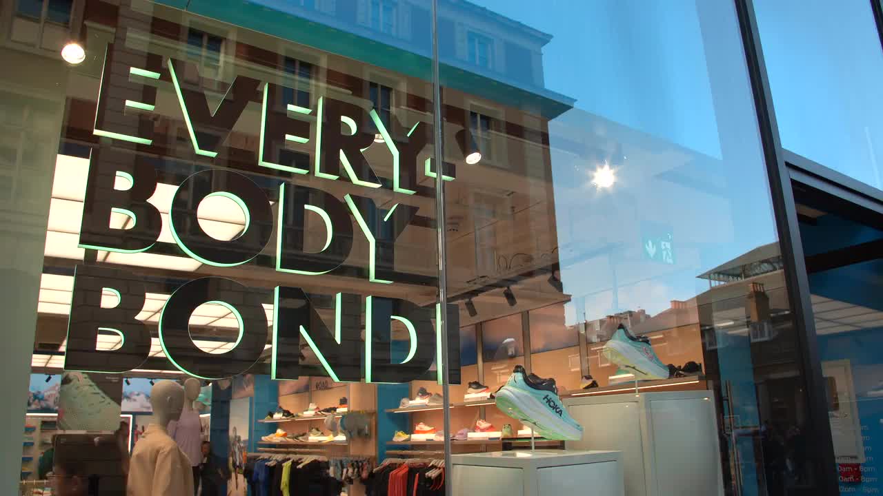 Hoka Shoe Storefront Display 4K Urban Scene