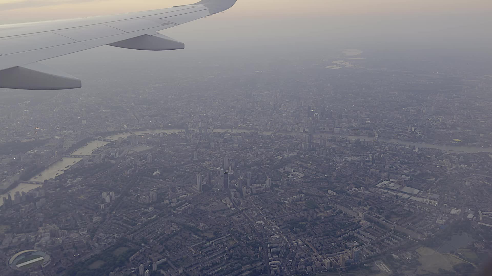 Aerial View of London Skyline from a Airplane