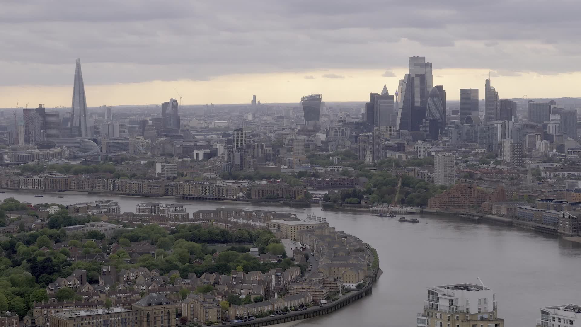 Overcast London Cityscape with River Thames