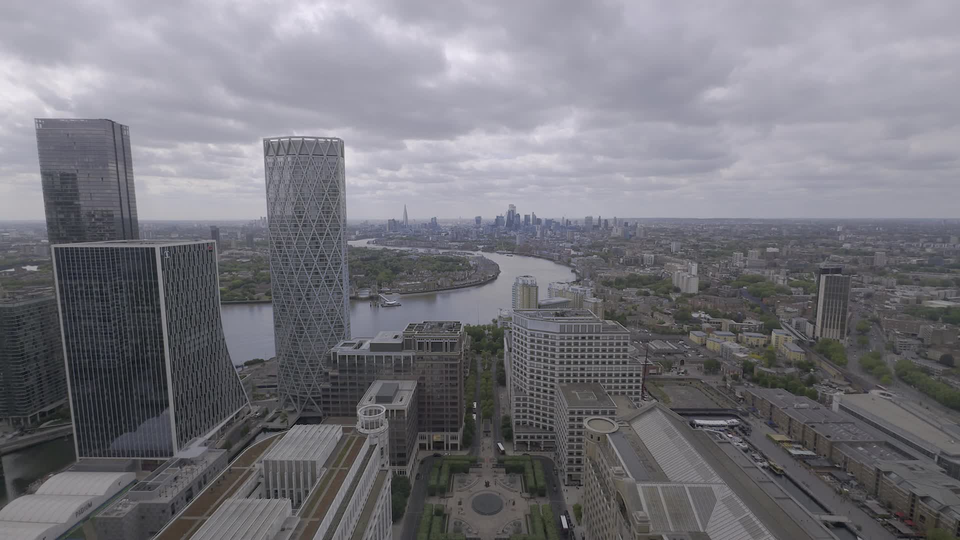 Aerial View of London's Skyline with River Thames