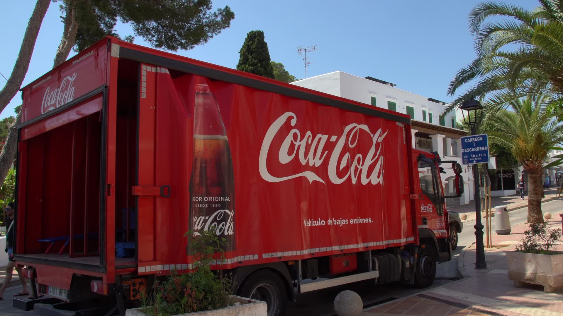 Coca-Cola Delivery Truck on Sunny Day in Cala d'Or, Mallorca, Spain