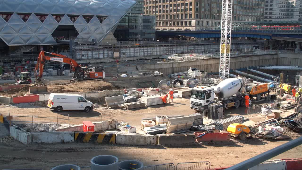Urban Construction Site with Heavy Machinery in London