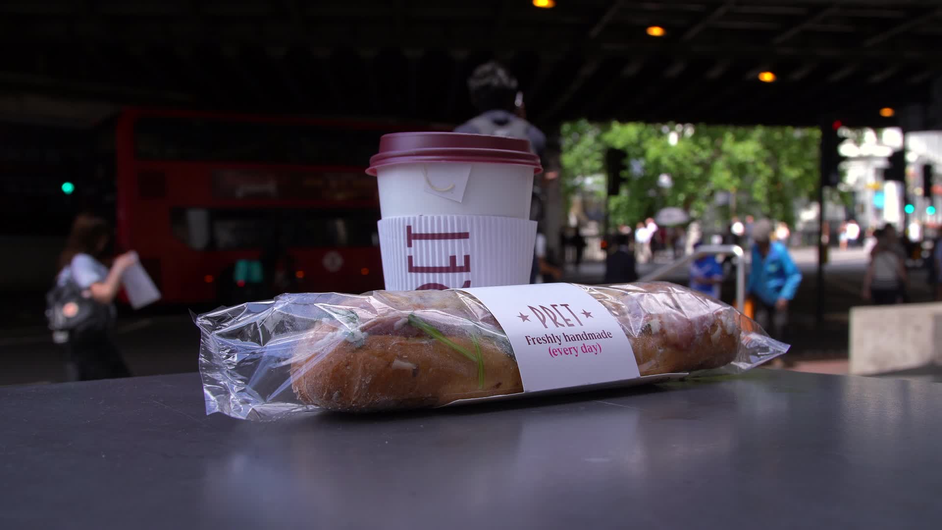 Pret A Manger Sandwich and Coffee in London Street Scene