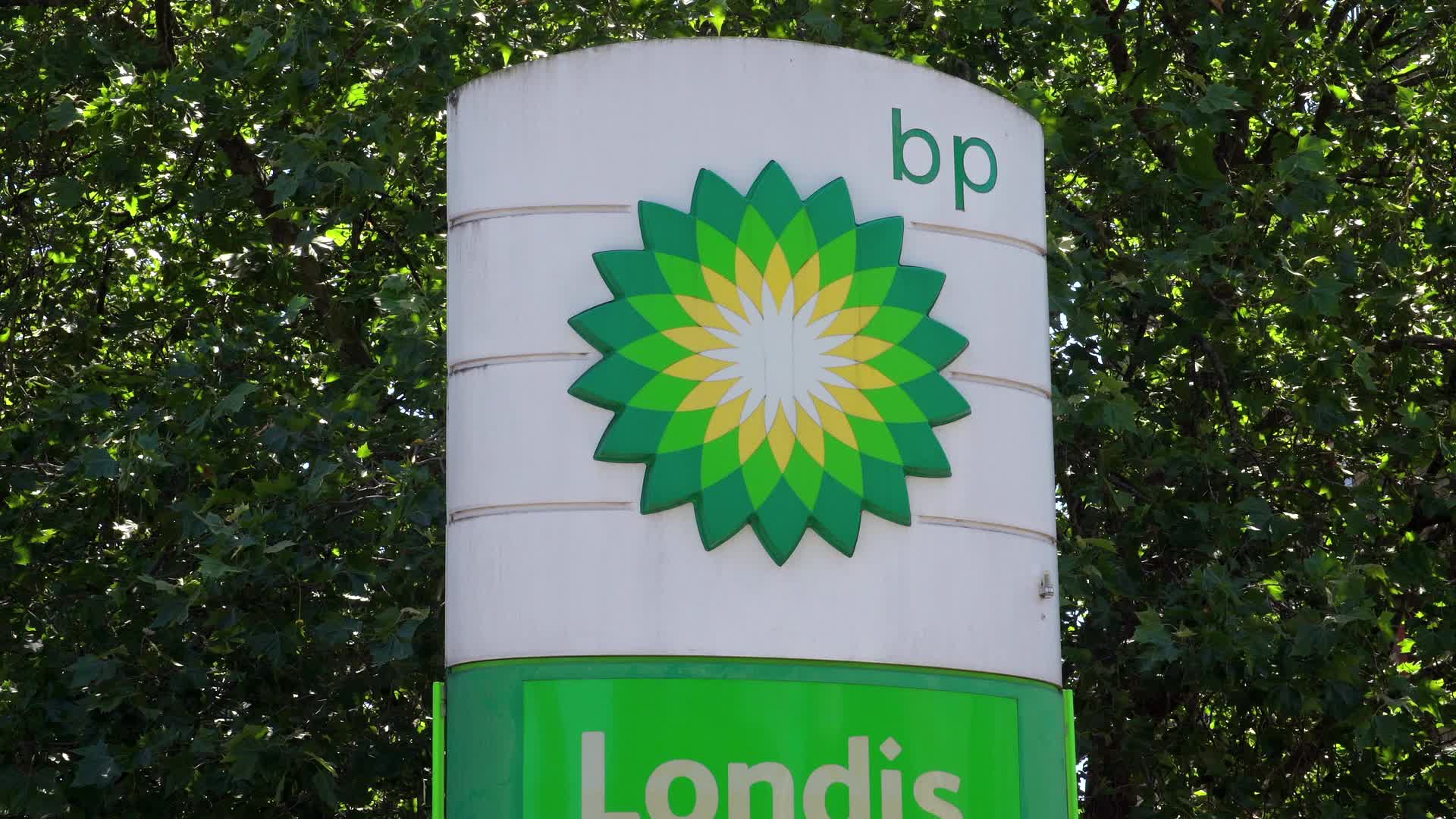 Close-Up of BP Service Station Sign in London