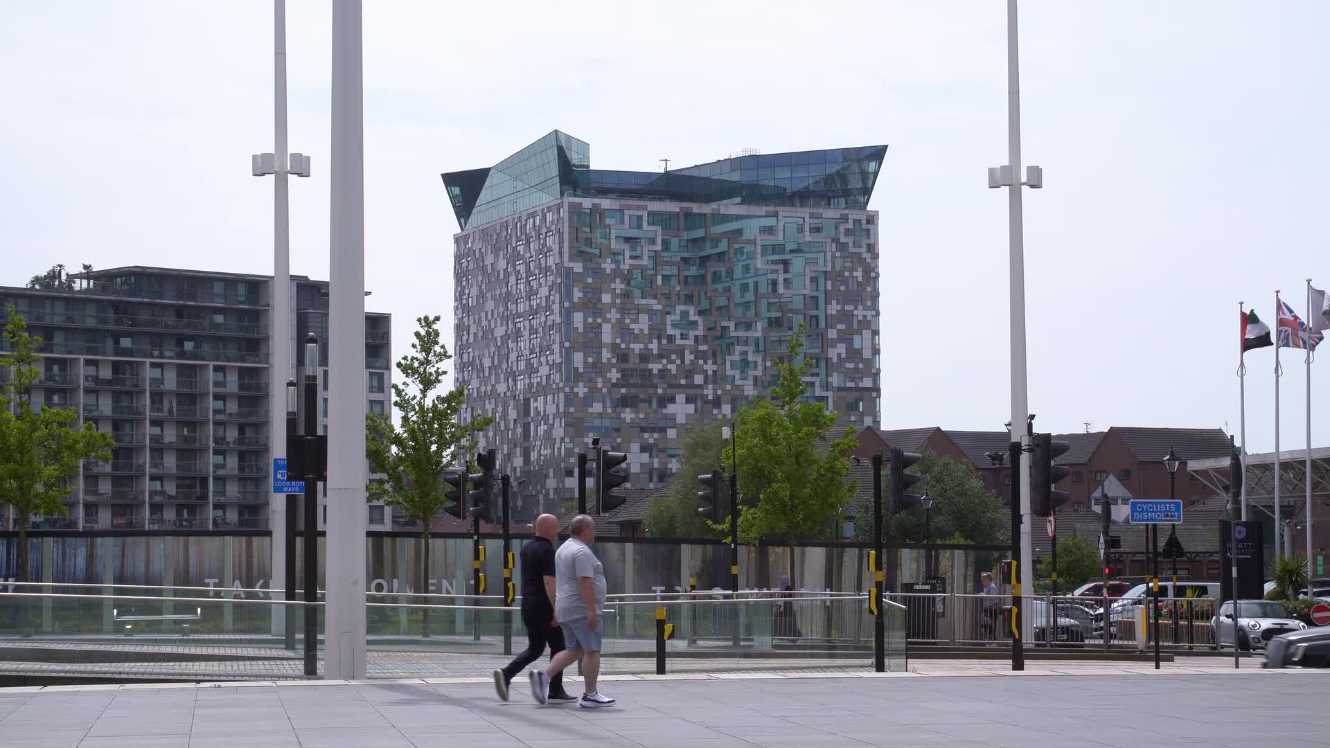 Modern Building with Mosaic Facade in Urban Area