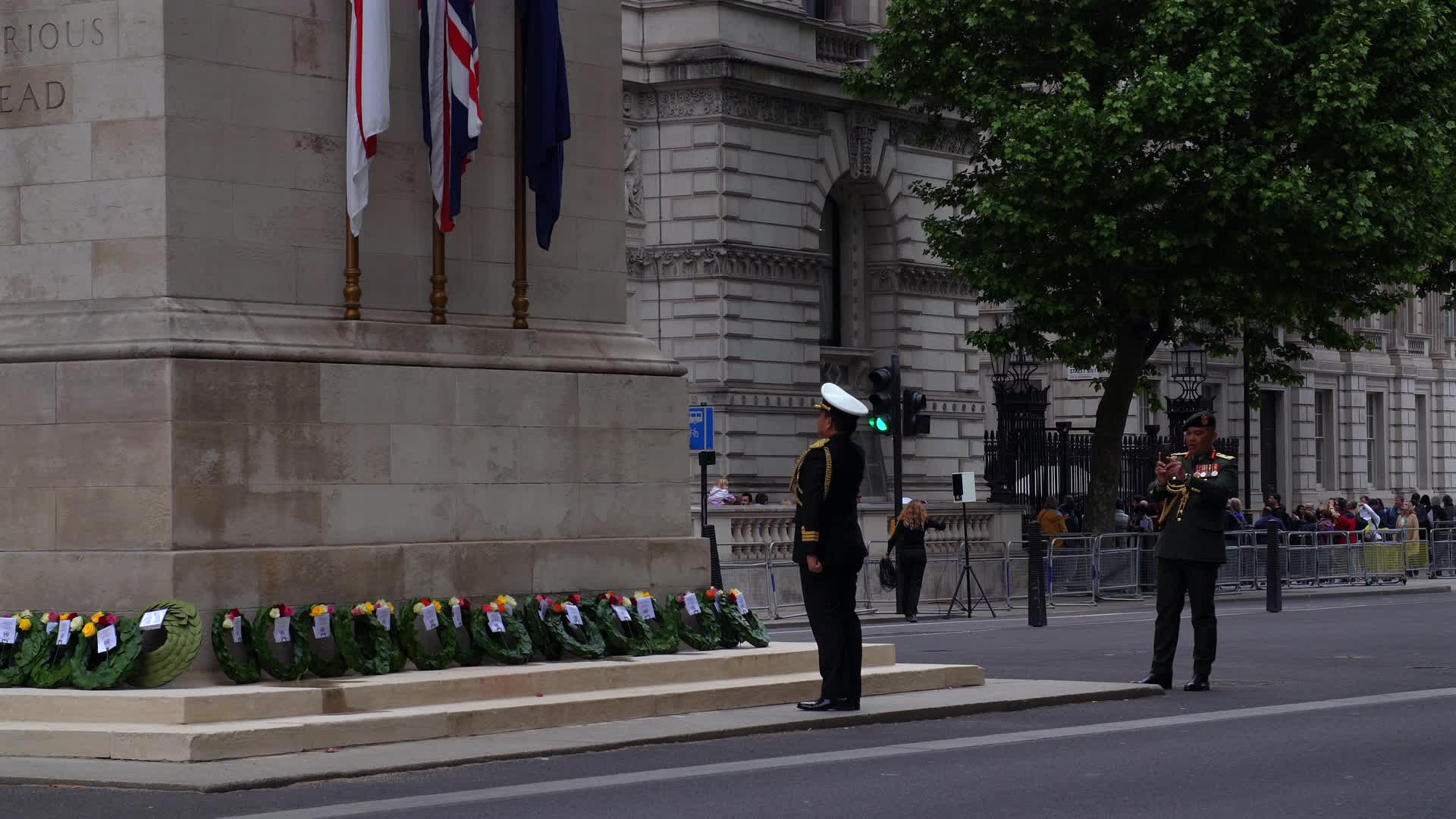 Ceremonial Tribute at Cenotaph Memorial in London, UK