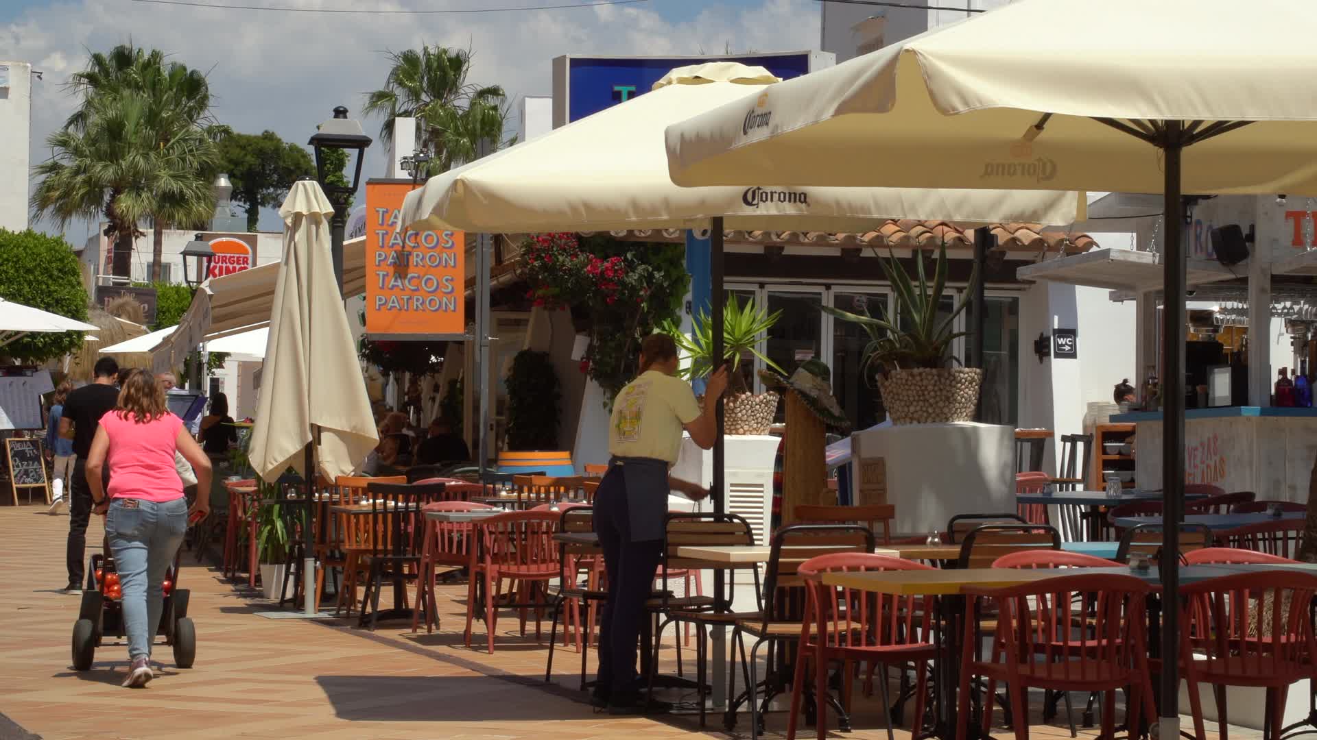 Outdoor Cafes on a Sunny Day in Cala d'Or, Mallorca, Spain