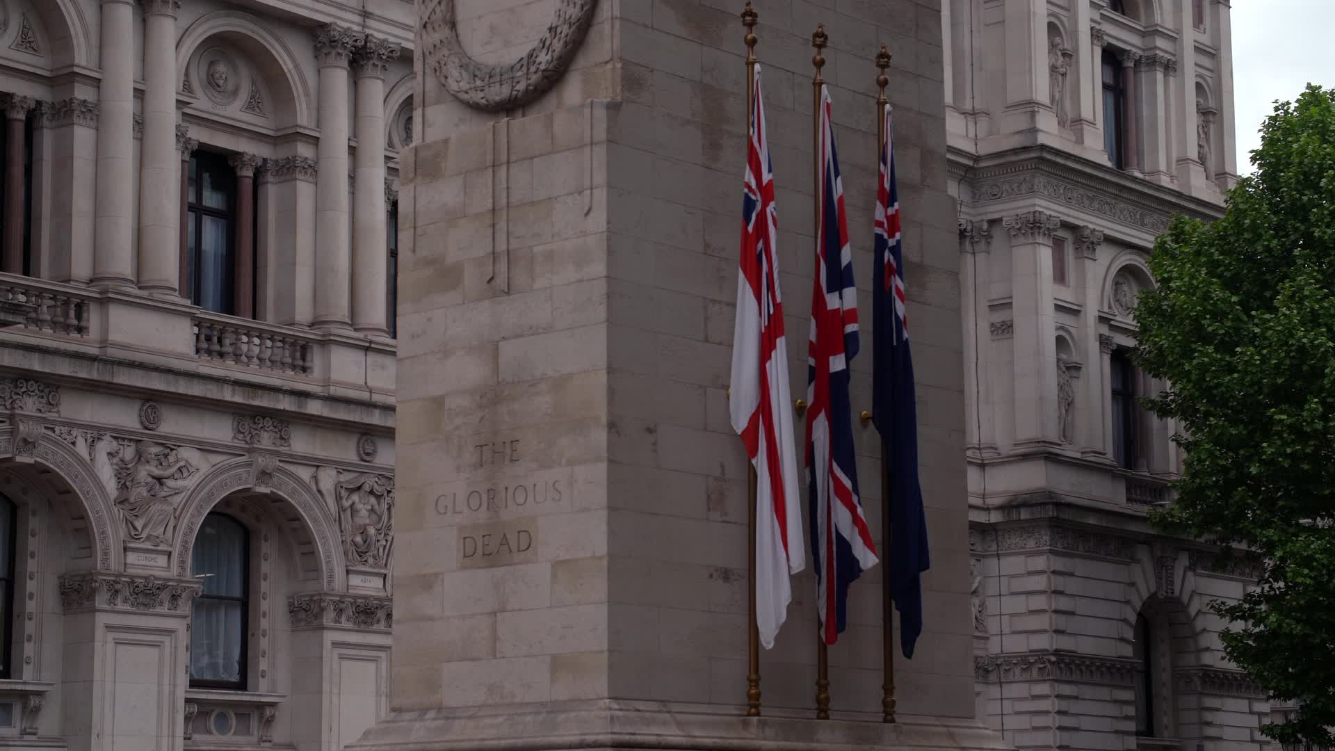 Cenotaph with Flags and Historical Architecture in London