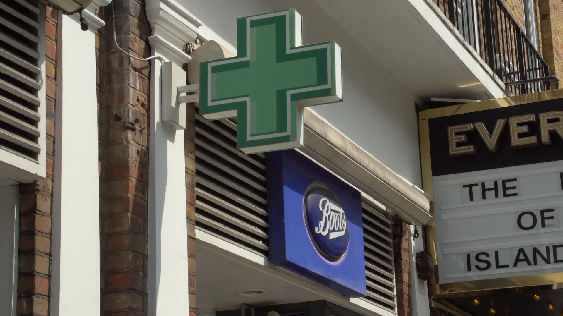 Boots Pharmacy Storefront Sign in London