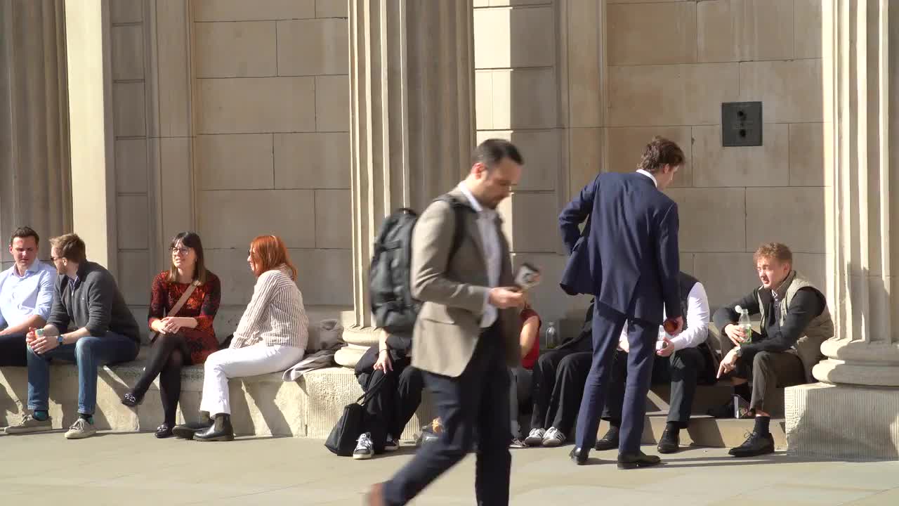 Bank of England Exterior with People in 4K