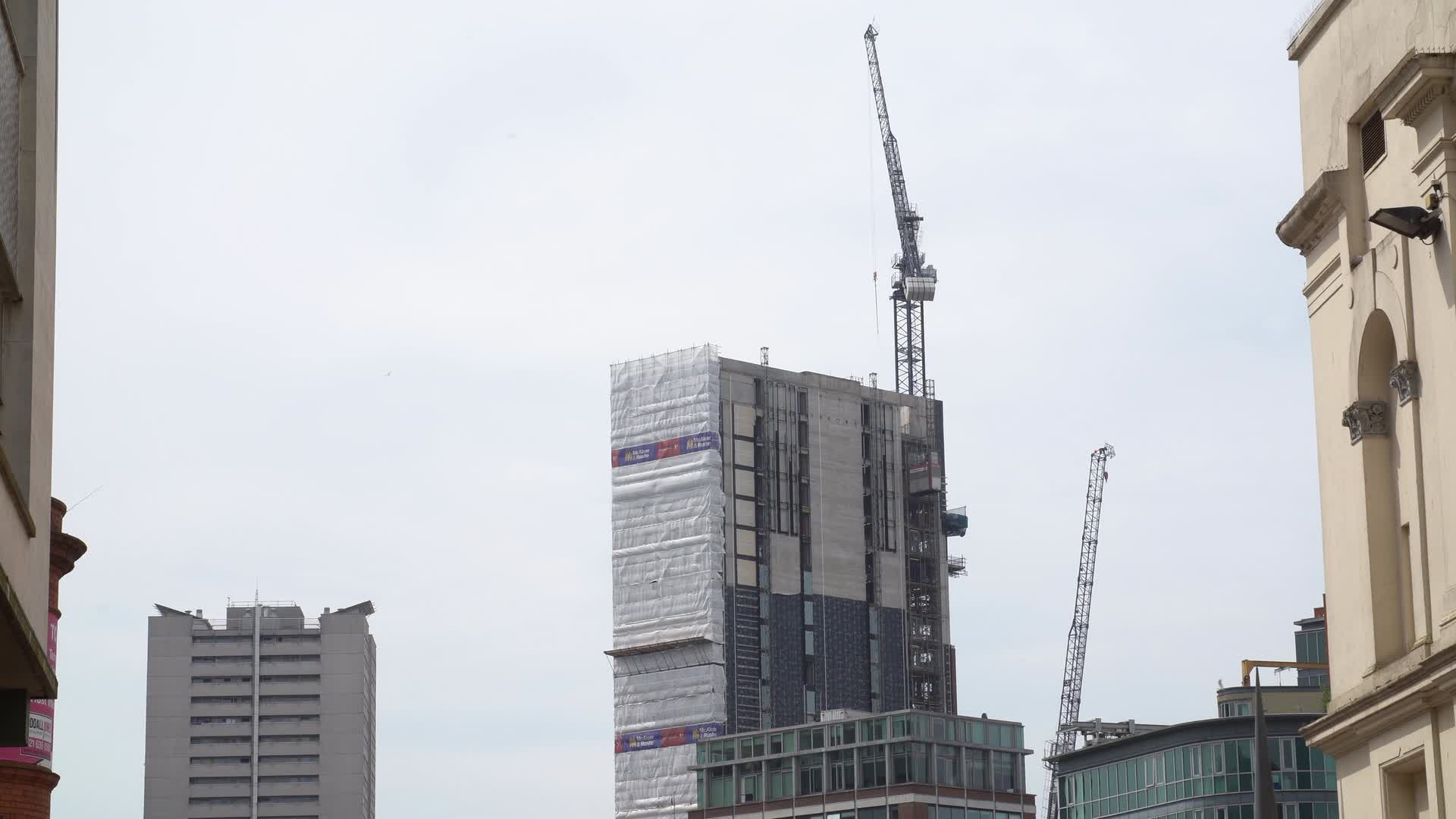 Urban Construction Scene with Cranes in Birmingham, UK