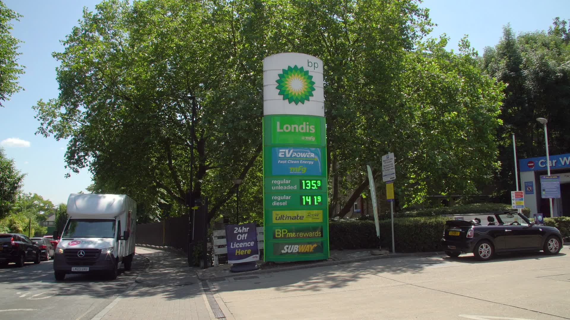 BP Service Station in London on Sunny Day