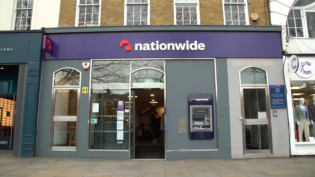 Nationwide Bank Exterior with ATM in Urban Setting