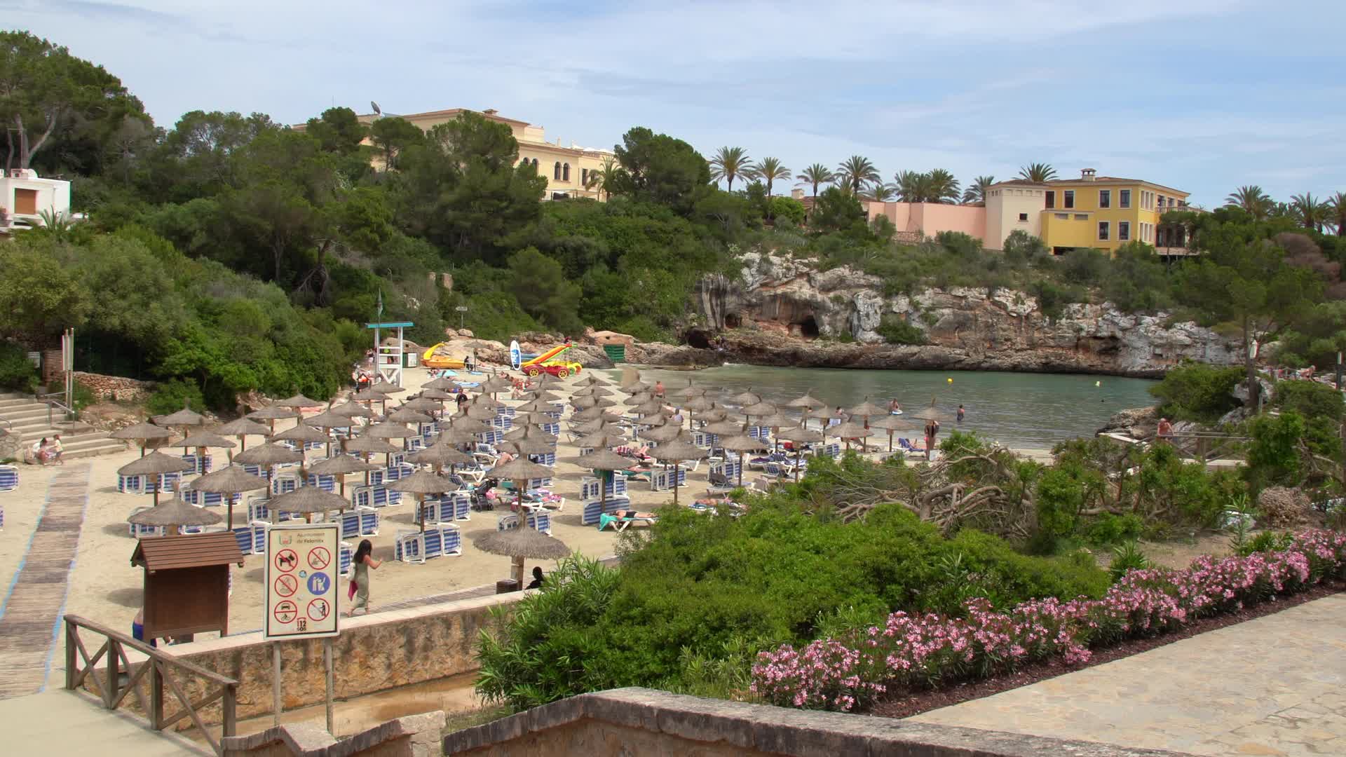 Scenic View of Tourist Hotspot Cala Ferrera Beach, Mallorca, Spain