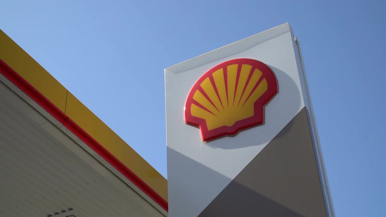 Shell Gas Station Exterior with Clear Blue Sky