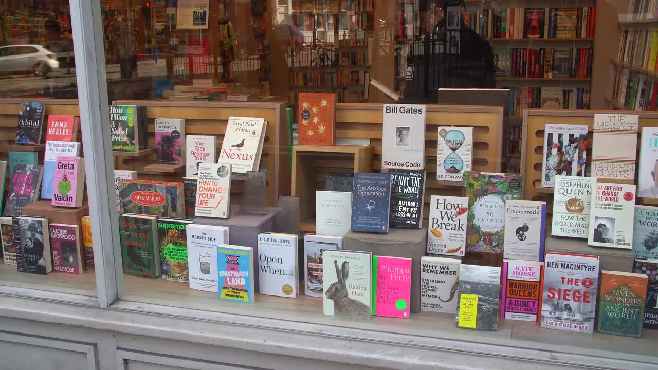 Bookstore Window Display in Urban Setting