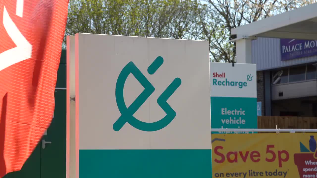 Shell Recharge Station Signage on Sunny Day