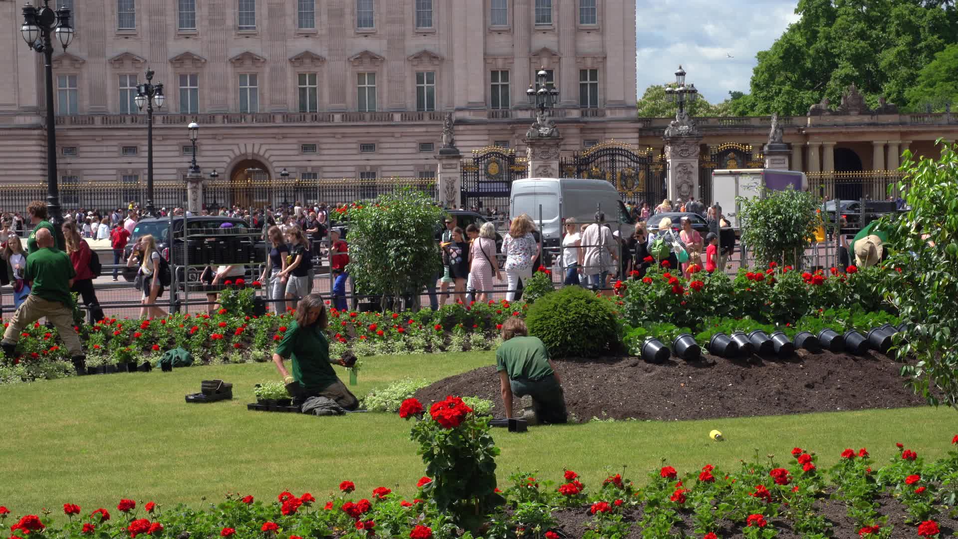 Buckingham Palace Gardens and Visitors on Sunny Day