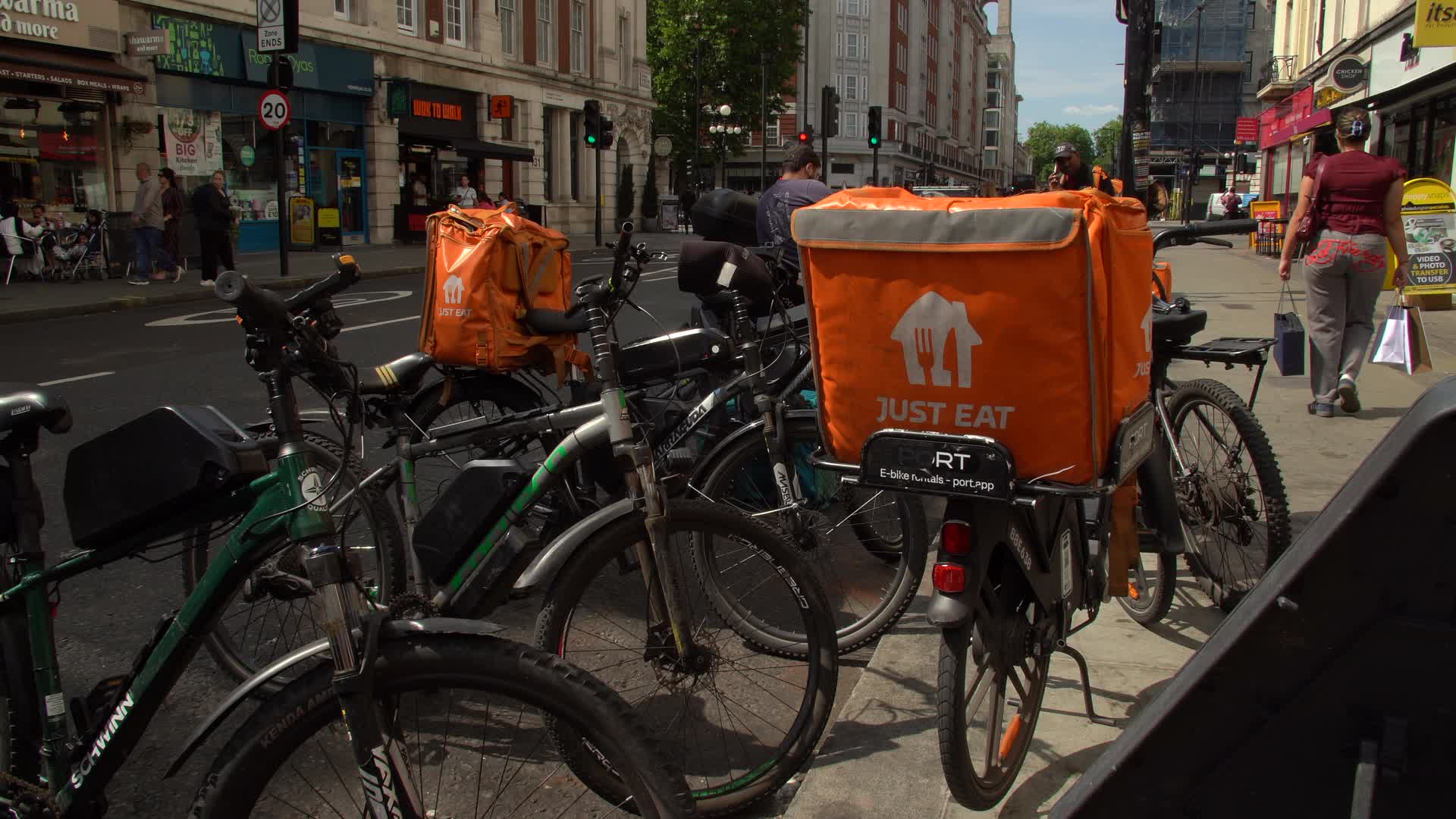 Just Eat Delivery Bikes in London Urban Setting