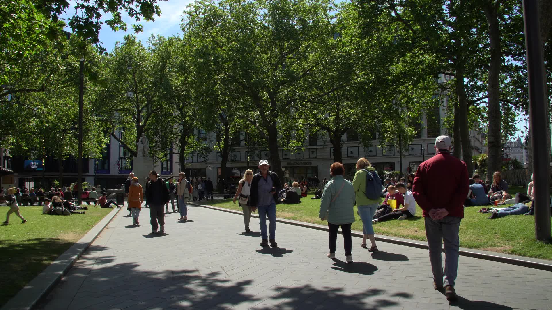 Sunny Day in Leicester Square London Stock Footage