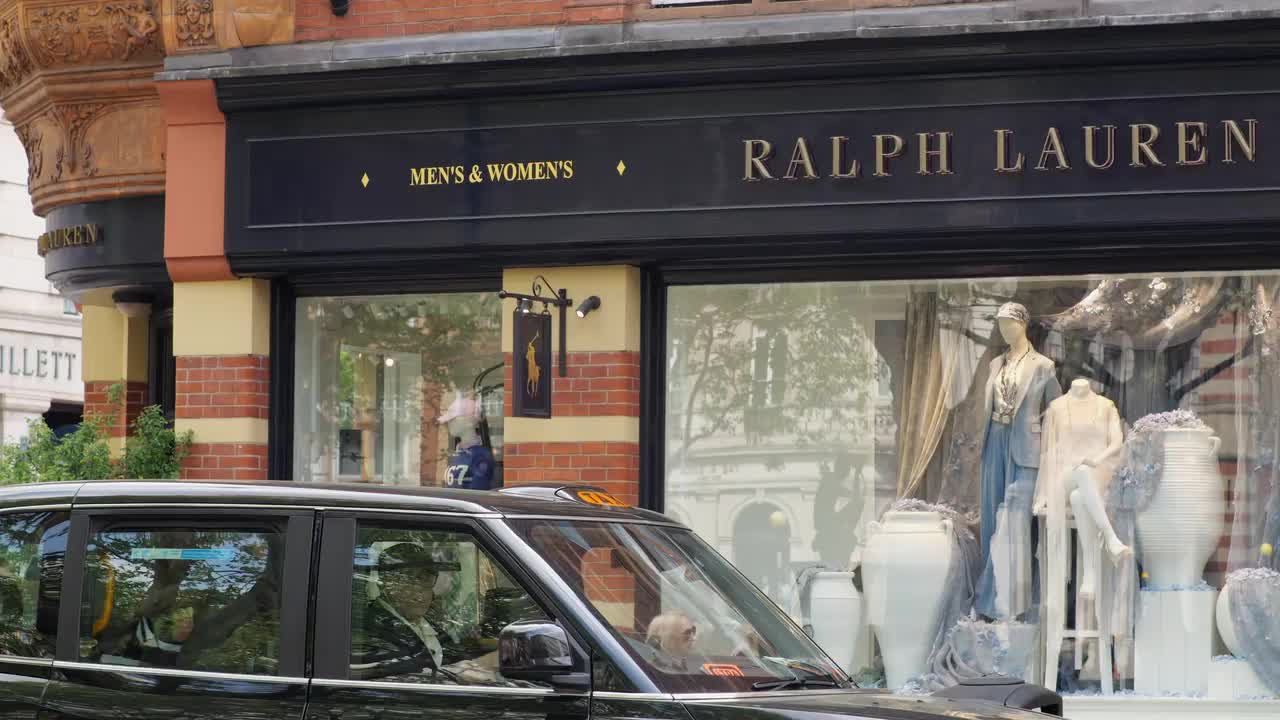 Ralph Lauren Storefront with Black Taxi in London