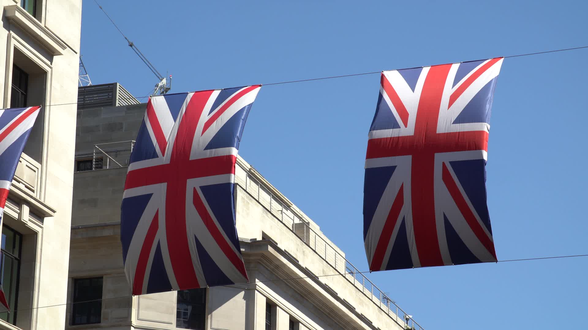 Union Jack Flags in London Cityscape