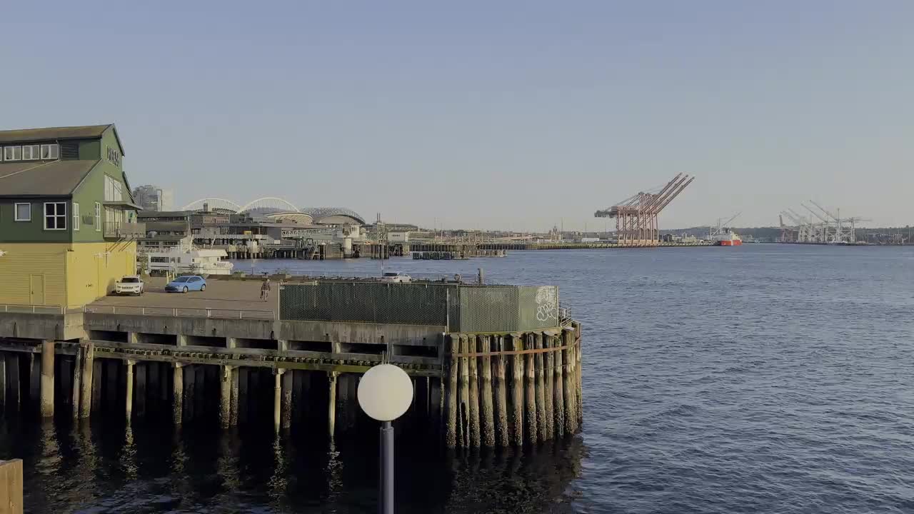 Port of Seattle Waterfront with Industrial Cranes