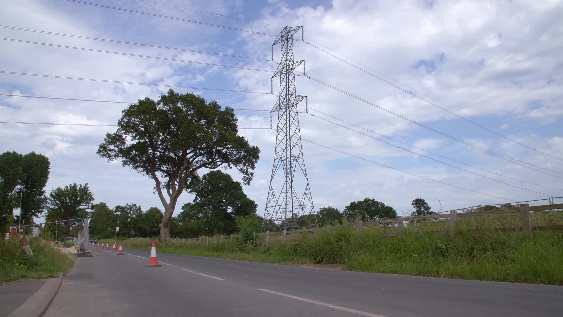 Rural Power Lines and Countryside Road