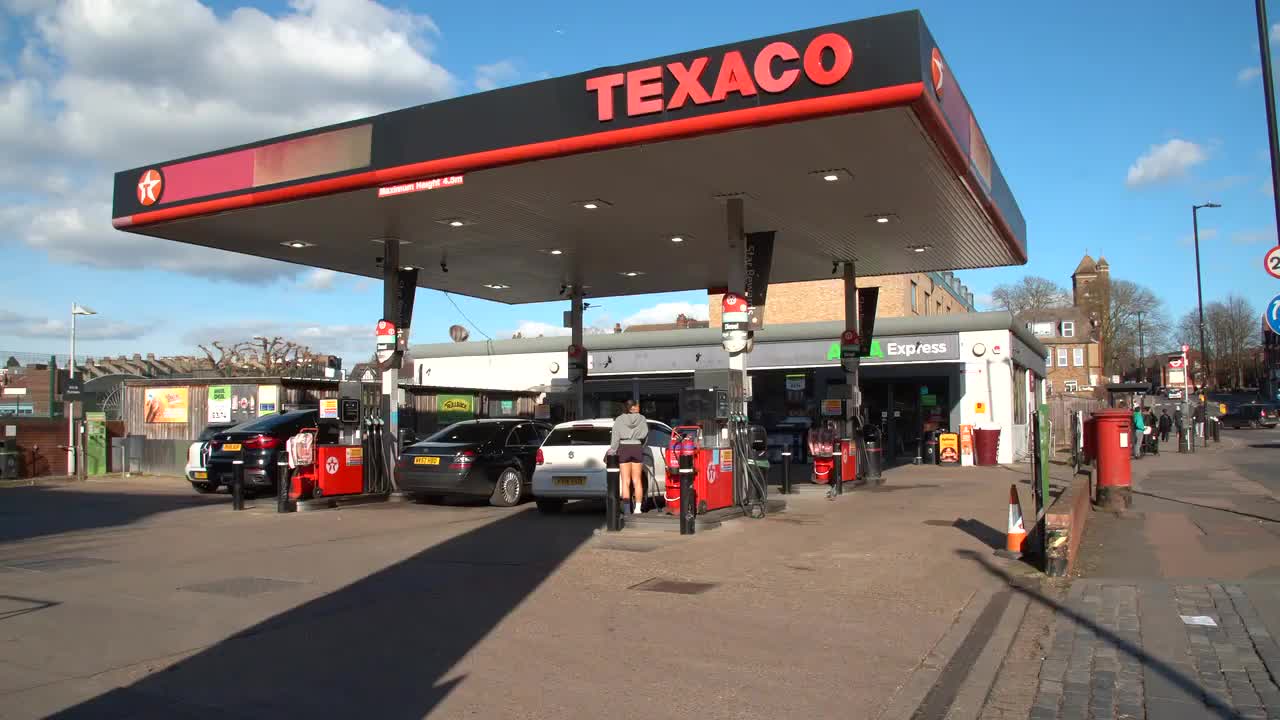 Texaco Gas Station with Vehicles and ASDA Express