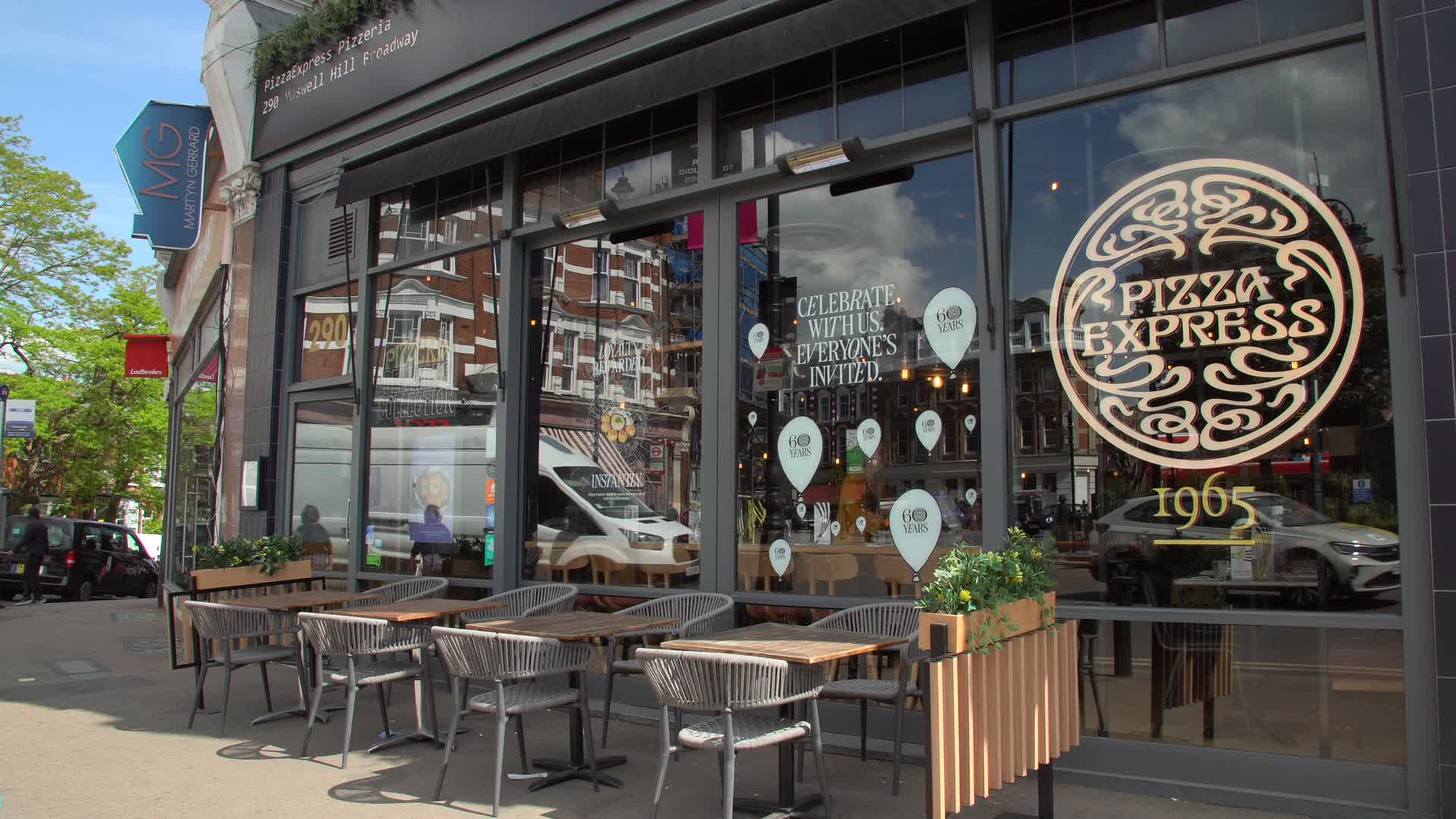 Pizza Express Exterior in Urban Street Setting