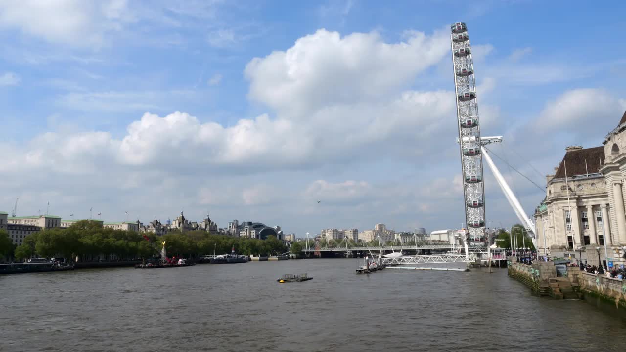 Sunny Day at London Eye overlooking River Thames