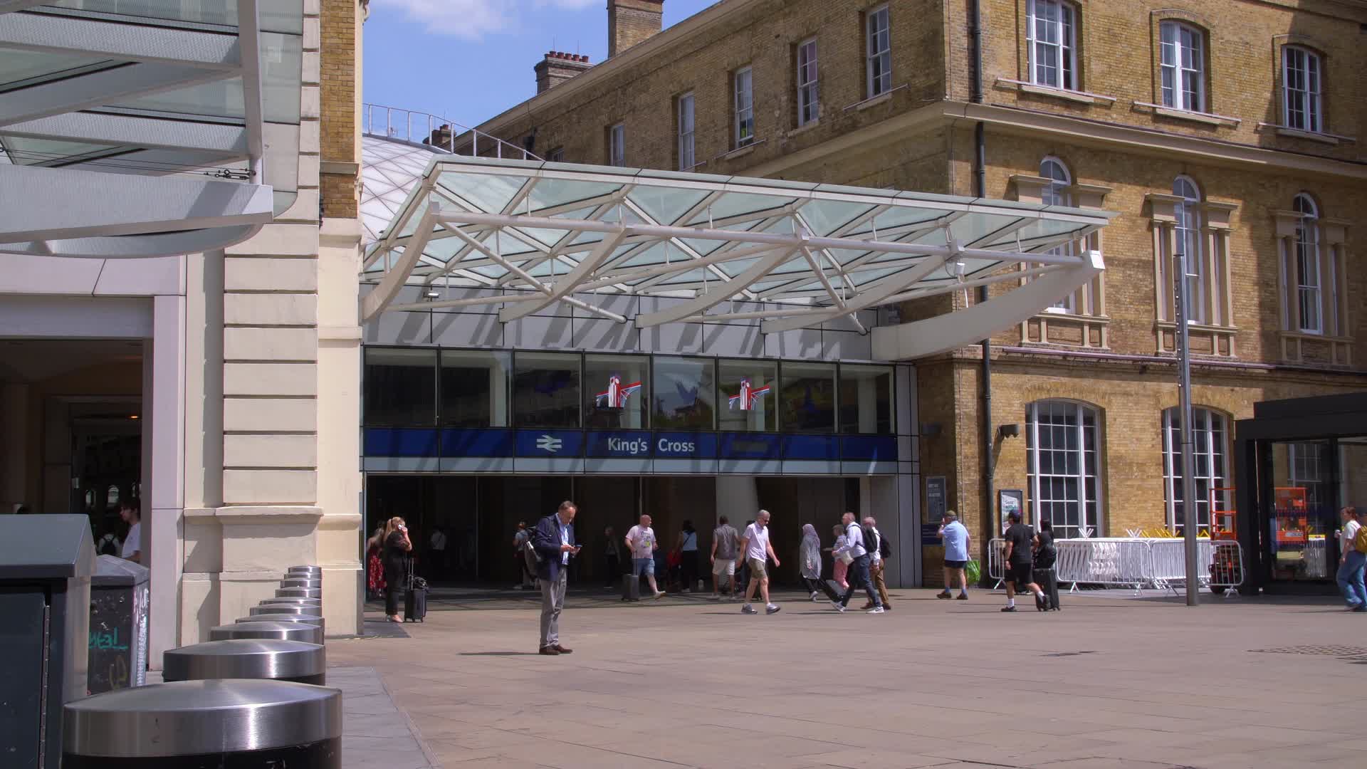 King's Cross St Pancras Station Entrance on a Sunny Day in London, UK