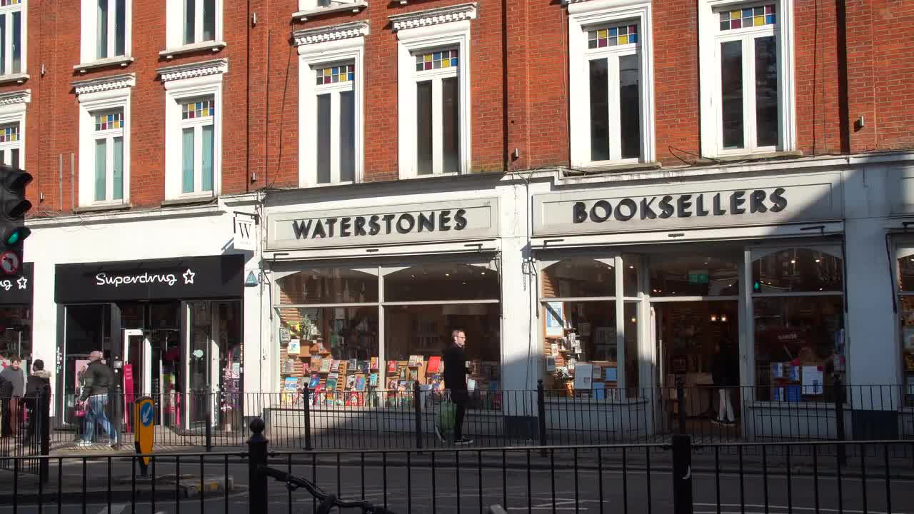 Waterstones Bookstore Exterior on Busy Street