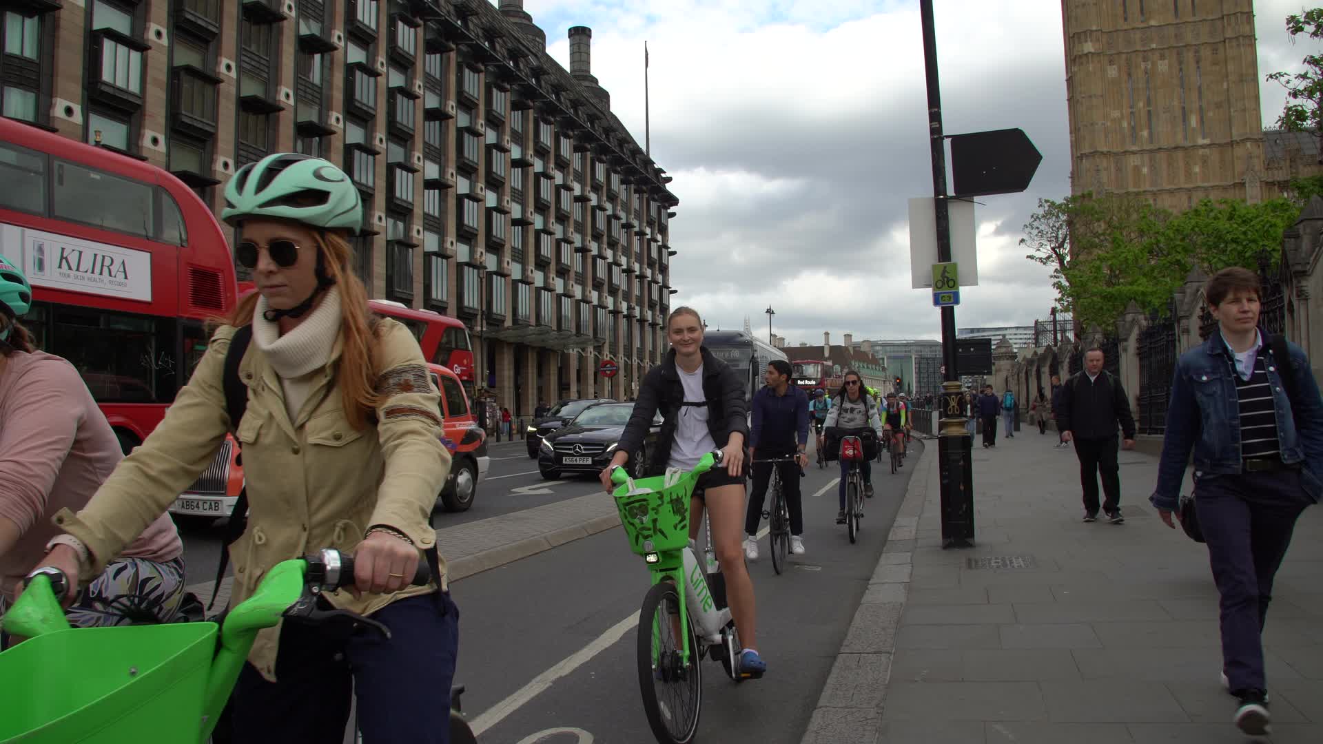 Cyclists Commuting Near Westminster in London, UK