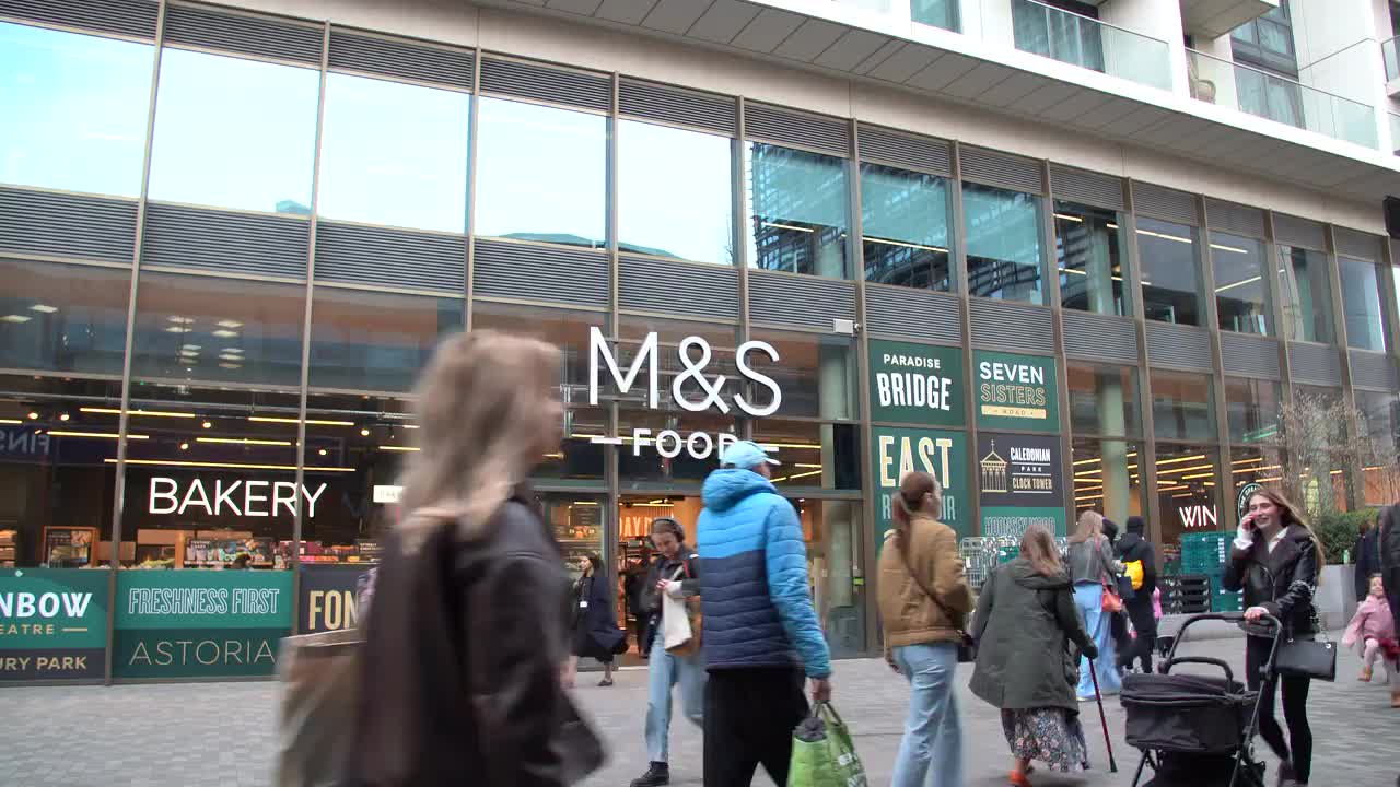 Busy Street Outside M&S Food Store