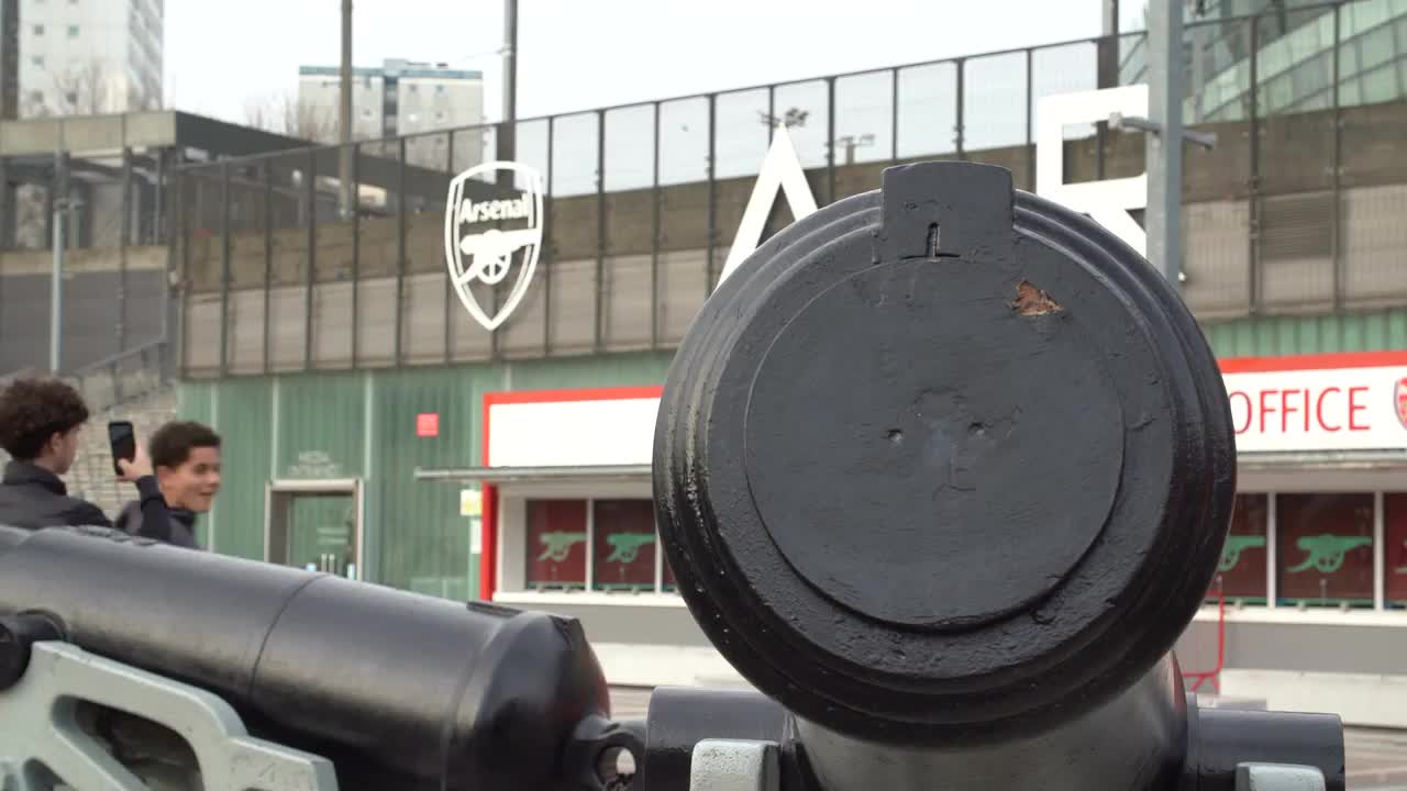 Arsenal Stadium Exterior with Cannons